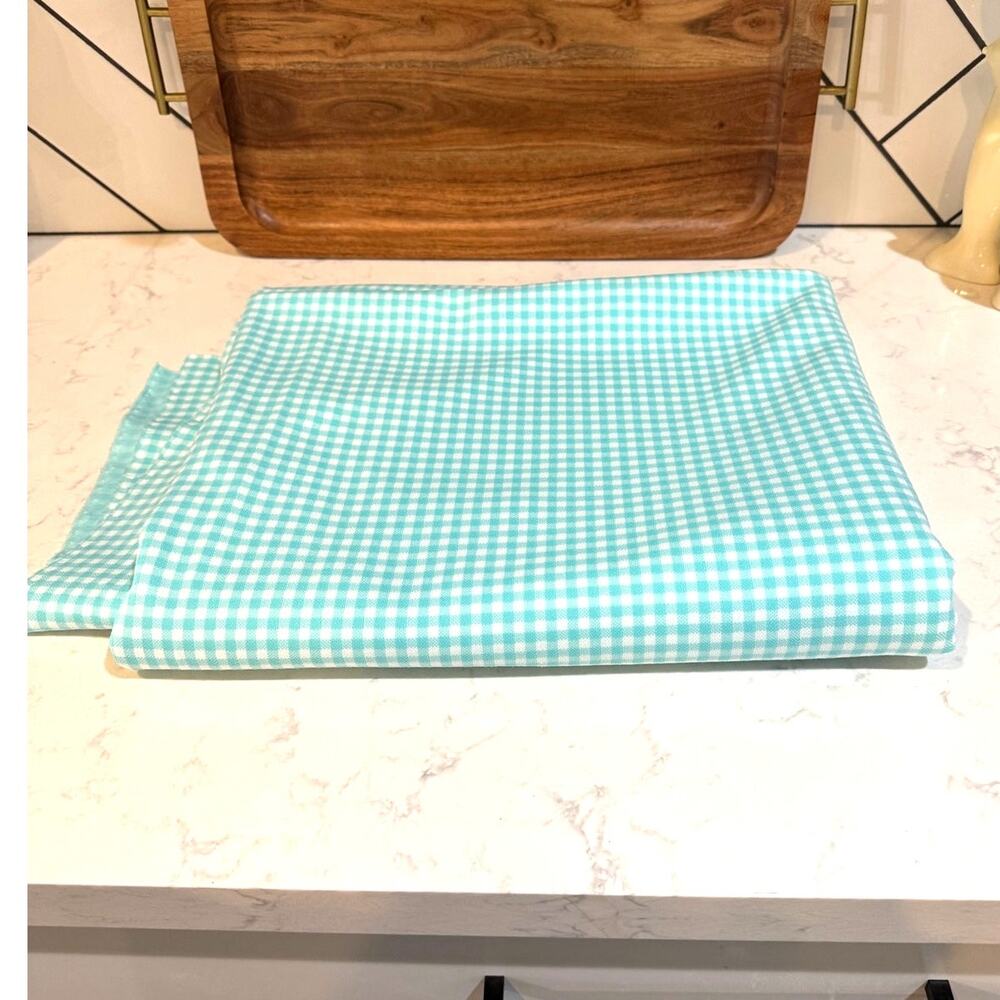 vintage gingham check in turquoise or aqua blue white colorway 60s 54”x66”
